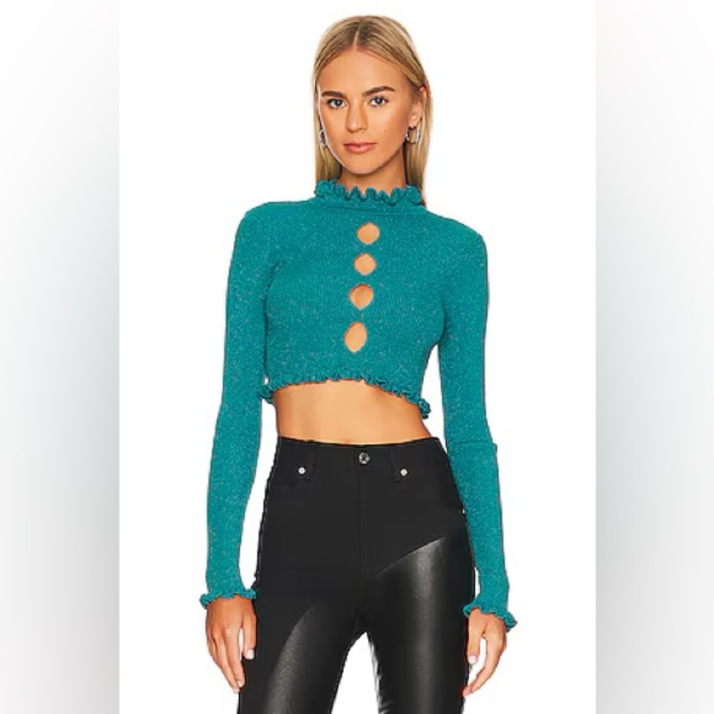 For Love & Lemons Lorelei Cropped Sweater in Blue